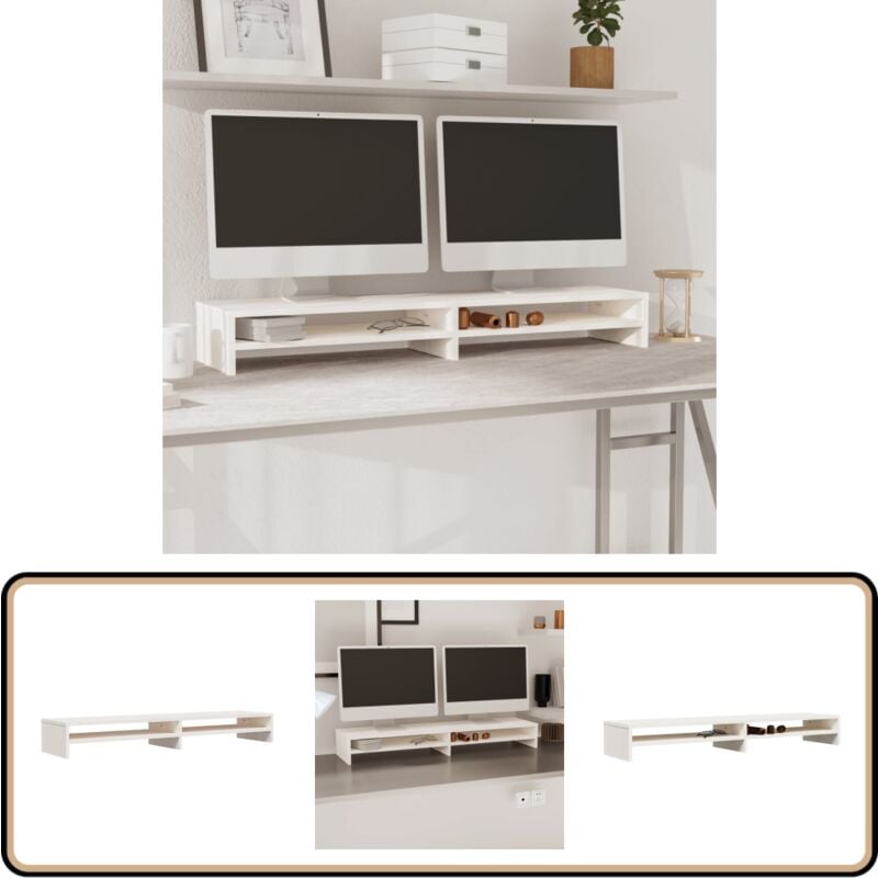 Vidaxl - Support de moniteur Blanc 100x24x13 cm Bois de pin solide - Support D'écran - Meuble Tv - Bureau - Bois De Pin - Rangement
