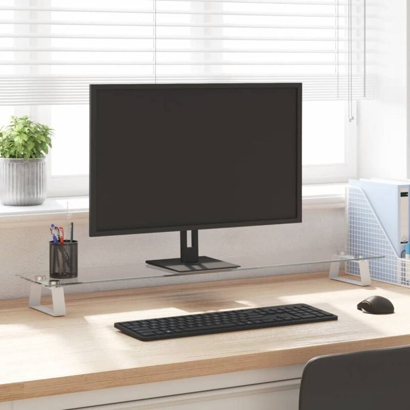 Vidaxl - Support de moniteur blanc 100x20x8 cm verre trempé et métal