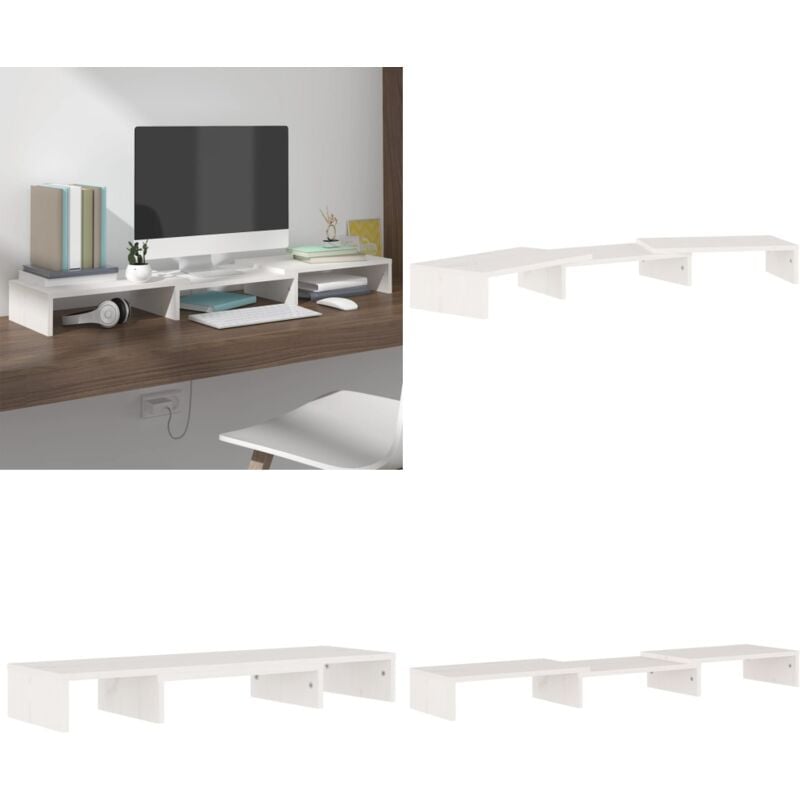 Vidaxl - Support de moniteur Blanc 80x24x10,5 cm Bois de pin solide - Support D'écran - Meuble Tv - Support De Moniteur Bois - Bureau Ergonomique