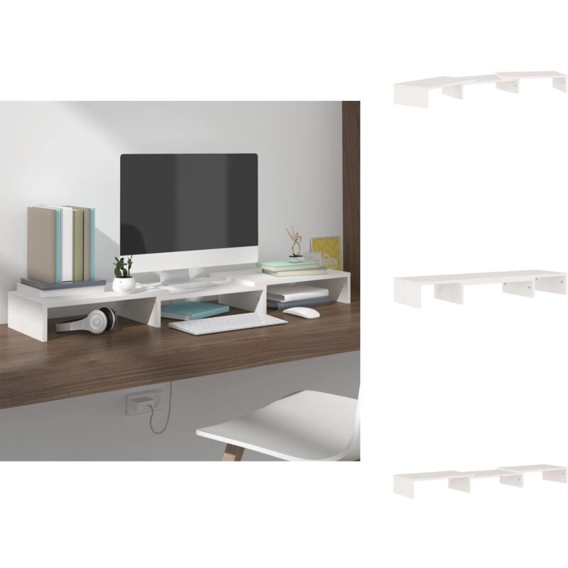 Vidaxl - Support de moniteur Blanc 80x24x10,5 cm Bois de pin solide - Support D'écran - Meuble Tv - Support De Moniteur Bois - Bureau Ergonomique
