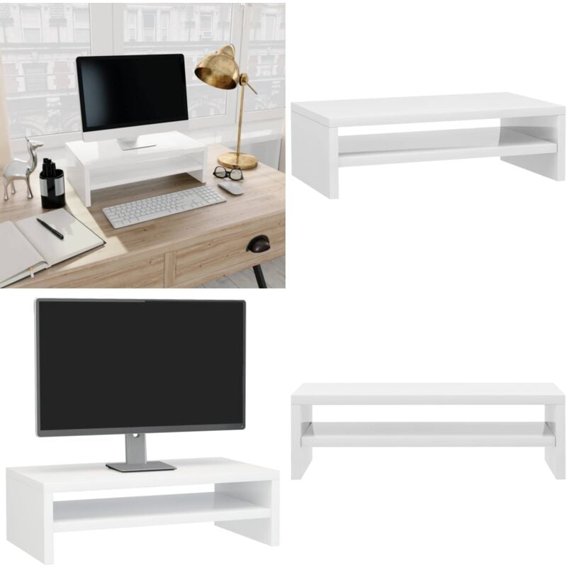 Vidaxl - Support de moniteur Blanc brillant 42x24x13cm Bois d'ingénierie - Support Tv - Meuble Tv - Bureau Ergonomique - Support Ordinateur - Étagère