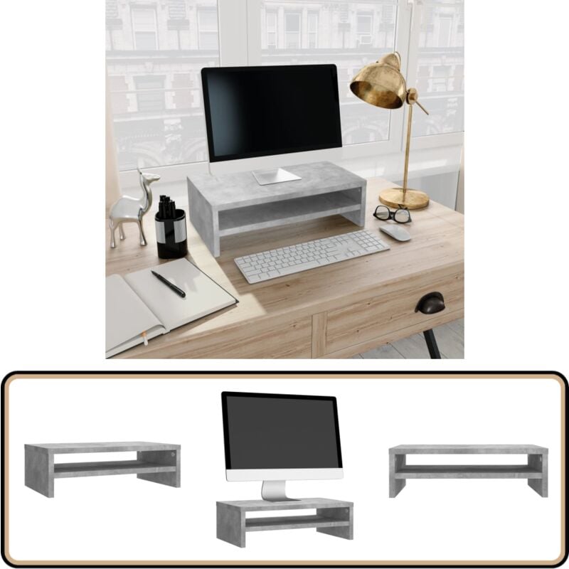 Vidaxl - Support de moniteur Gris béton 42x24x13 cm Bois d'ingénierie - Support De Moniteur - Meuble Tv - Bureau Ergonomique - Étagère De Rangement