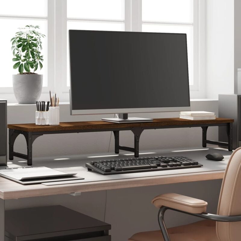 Support moniteur chêne marron 105x23x15,5 cm bois d'ingénierie