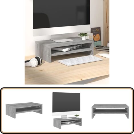 Support Réhausseur Écran PC Bureau Tomostar - Bois D'Ingénierie, Gris Sonoma, 42x24x13cm | Avec Étagère Rangement