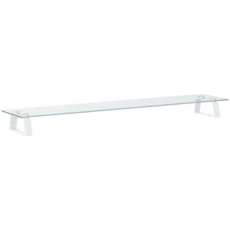 Support de moniteur table meuble bureau 100 x 20 x 8 cm verre trempé et métal blanc