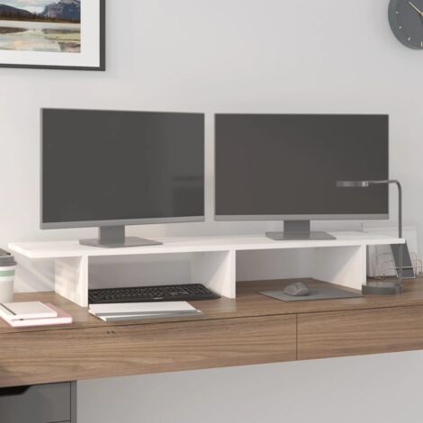 Support de moniteur，Support pour Écran d'ordinateur Universal，Meuble TV Blanc 100x27x15 cm Bois de pin solide CNENE367841 MaisonChic