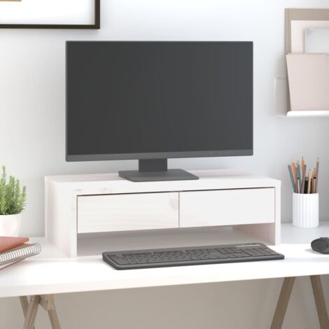 Support de moniteur，Support pour Écran d'ordinateur Universal，Meuble TV Blanc 50x27x15 cm Bois de pin solide CNENE882240