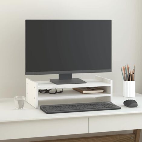 Support de moniteur，Support pour Écran d'ordinateur Universal，Meuble TV Blanc 50x27x15 cm Bois de pin solide CNENE954176