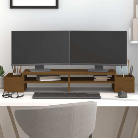 Support de moniteur，Support pour Écran d'ordinateur Universal，Meuble TV Marron miel 100x27,5x15 cm Bois pin solide CNENE745610