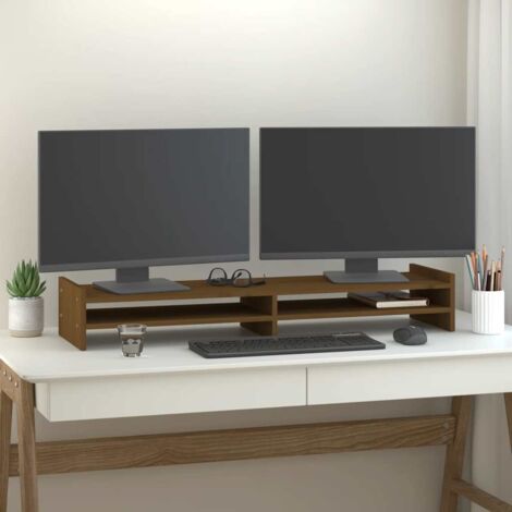 Support de moniteur，Support pour Écran d'ordinateur Universal，Meuble TV Marron miel 100x27x15 cm Bois de pin solide CNENE659198