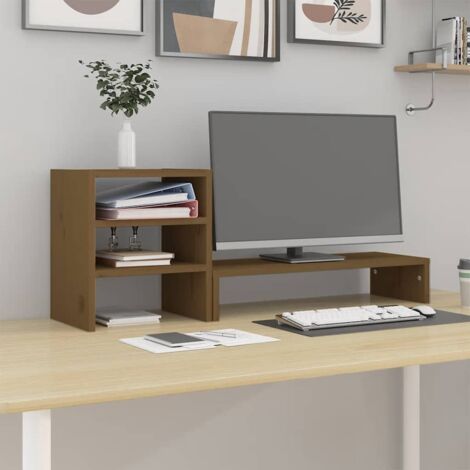 Support de moniteur，Support pour Écran d'ordinateur Universal，Meuble TV Marron miel 81x20x30 cm Bois de pin solide CNENE899090