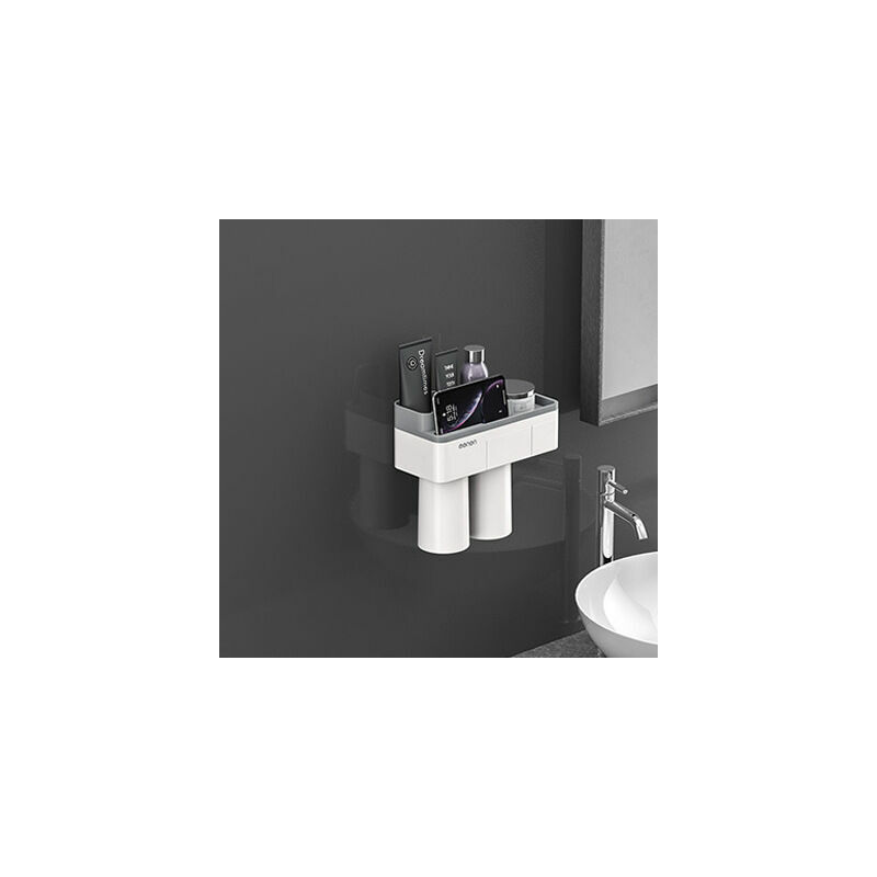 Support de montage mural pour rack de salle de bain Boîte de rangement pour 2 tasses sans perforation avec support d'aspiration magnétique=