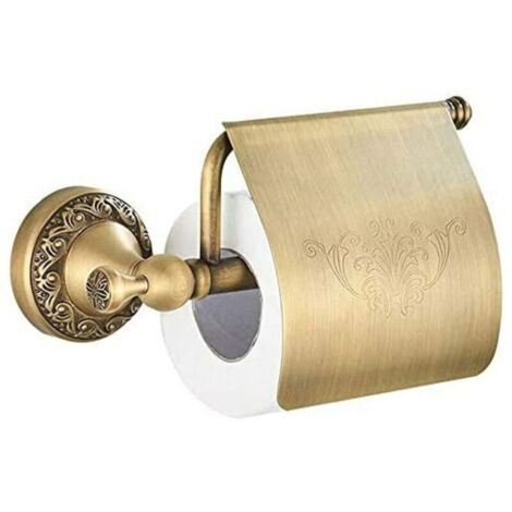 Support de Papier Toilette avec Couvercle en Laiton Retro Porte-Rouleau Murale