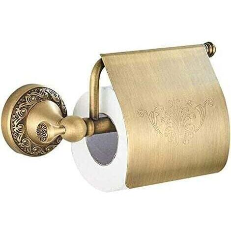 Support de Papier Toilette avec Couvercle en Laiton Retro Porte-Rouleau Murale