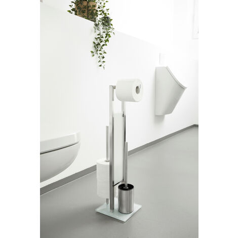Support de papier toilette sur pied Rivalta 3in1, blanc / argent mat