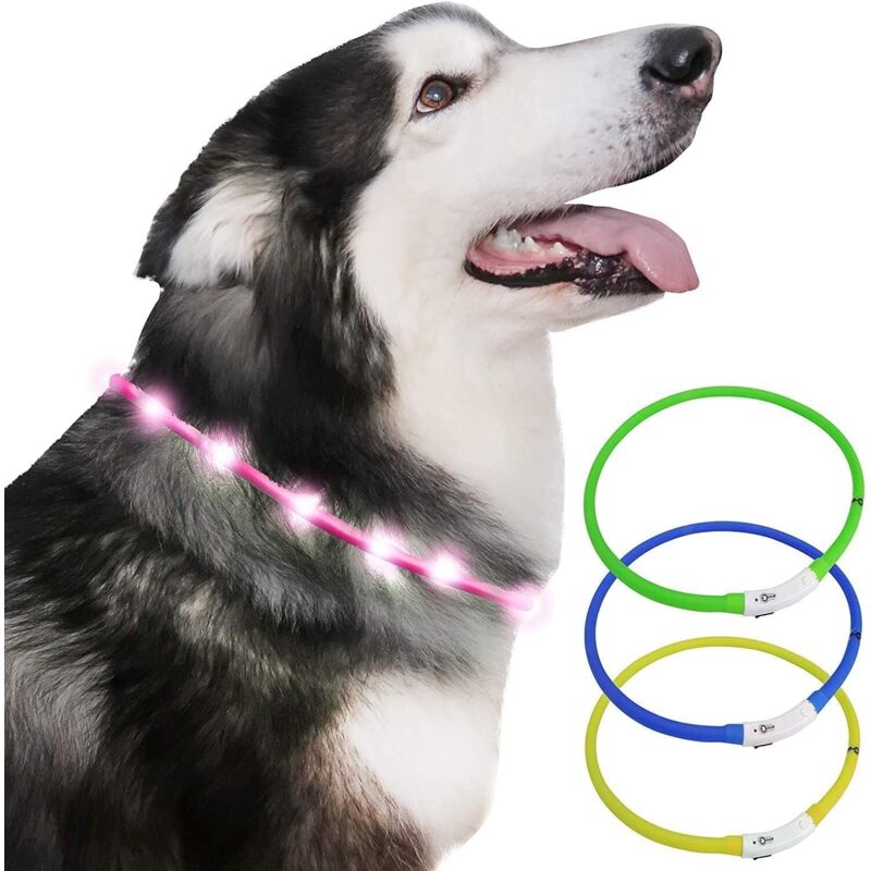 Collier lumineux en silicone pour animaux de compagnie (rose)