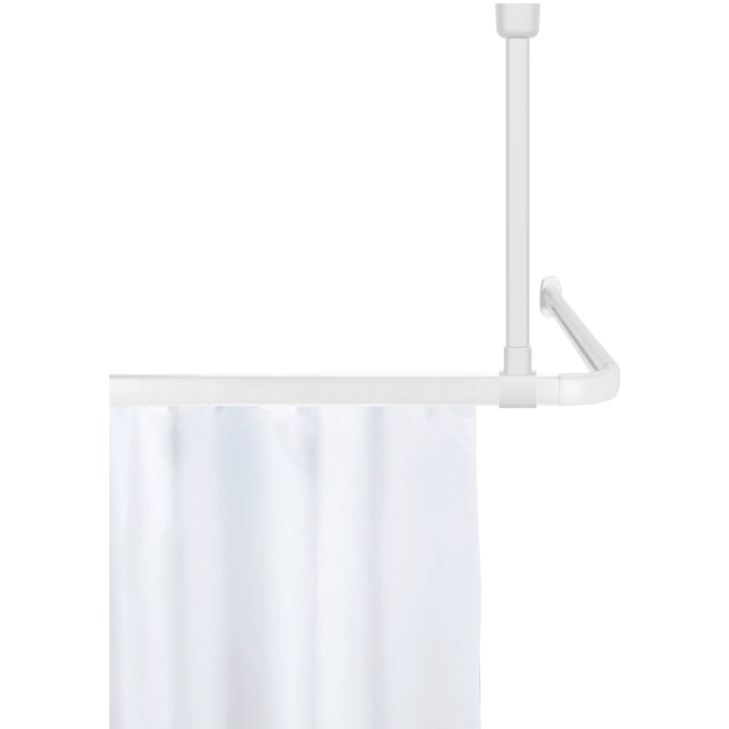 Wenko - Support de plafond Era pour barre à rideau d'angle Era de Stabilisateur d'angle, Vis et chevilles incluses, Alu inox, 57cm, Blanc