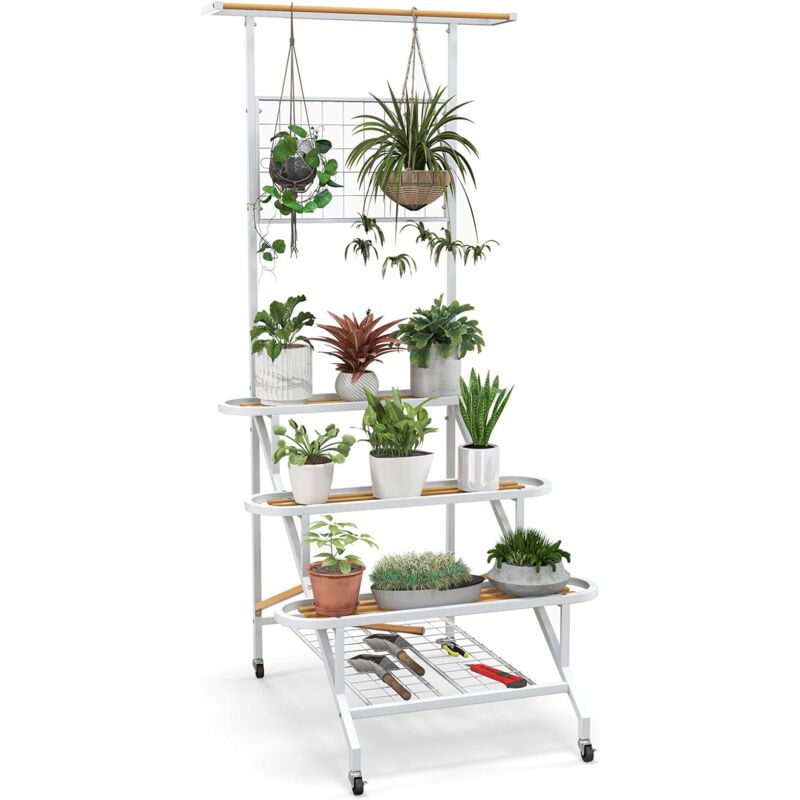 Goplus - Support Plante pour plante grimpantes 4 Niveaux Étagère Multi-Fonction - avec Roulettes - 80x85x175,5 cm