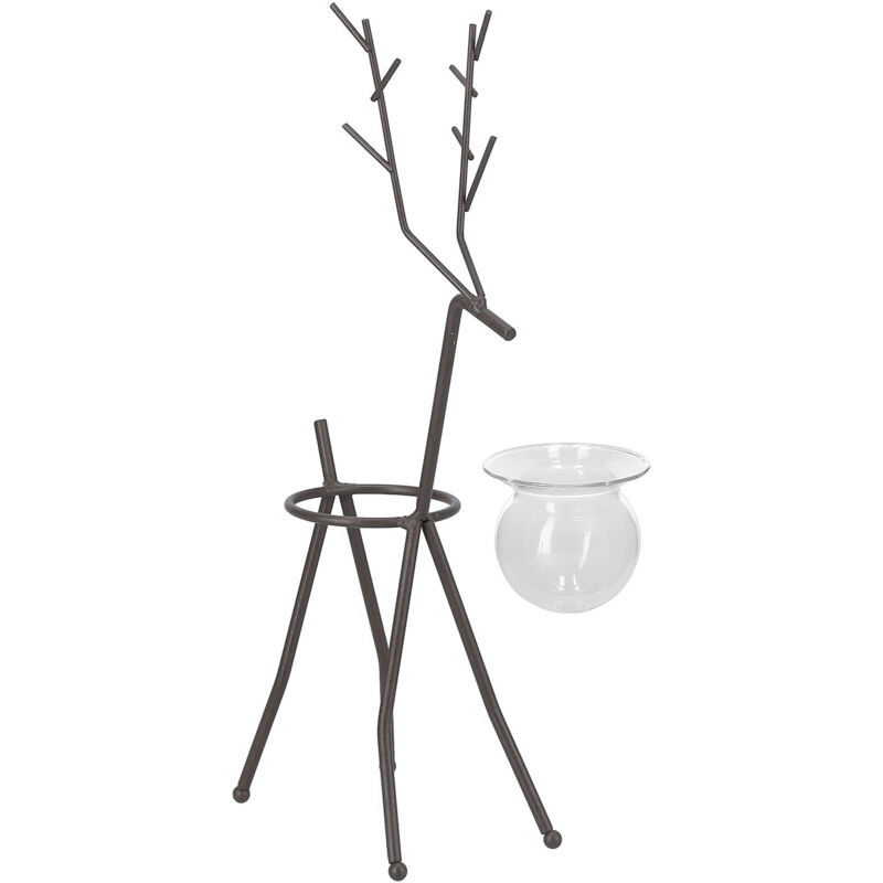 Support de Plante en Fer Forgé en Forme de Cerf avec Vase en Verre Transparent pour Culture Hydroponique - Type C