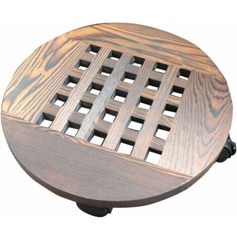 Support de plante en pot de caddy de jardinière en bois avec des roues, chariot de planteur de plateau mobile de rouleau de base de pot de fleur rond roulant pour maison jardin extérieur,25cm
