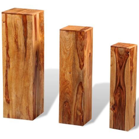 Support de plantes 3 pcs Bois de Sesham massif Marron