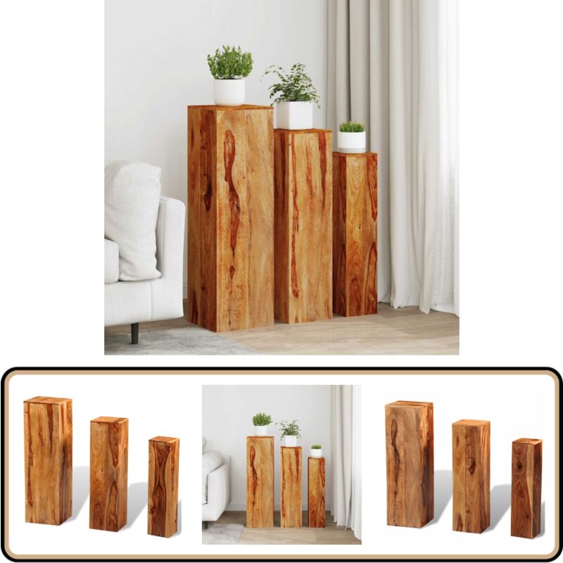 Support de plantes 3 pcs bois massif marron - Supports De Plantes - Jardinerie - Décoration Intérieure - Meubles En Bois - Bois Massif