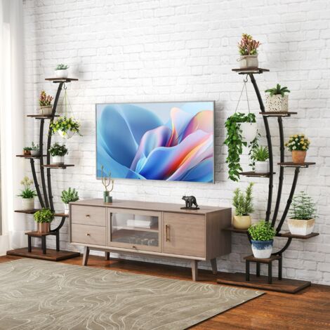 Support de Plantes d'Intérieur avec Lampes à Lumières Réglables Étagère de Coin Métallique à 8 Niveaux de 156 CM pour Plantes Café