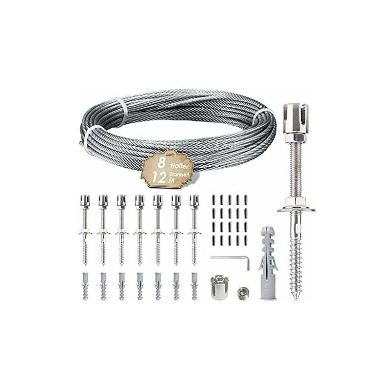 Beijiyi - Support de plantes grimpantes. Kit de suspension en corde inox 12 m. Comprend câble 3 mm et 8 tendeurs. Convient jardins, murs béton,