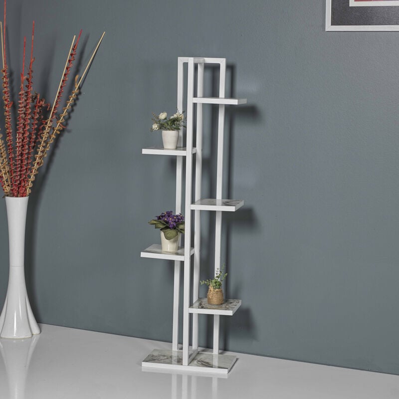 Support de plantes Tohmajärvi à 5 niveaux 120 x 34 x 21 cm marbre blanc / blanc [en.casa]
