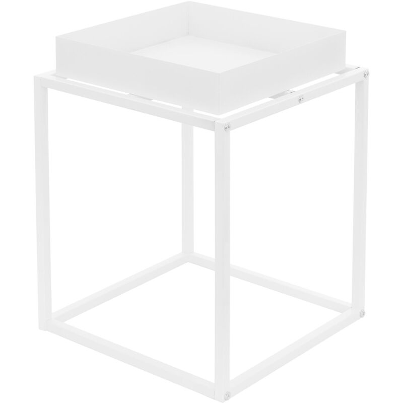 Ml-design - Support pour Plantes, Métal Blanc, 35x35x46 cm, Carré, Empilable, Surface de Dépôt avec Bord Élevé, Plateau Amovible,