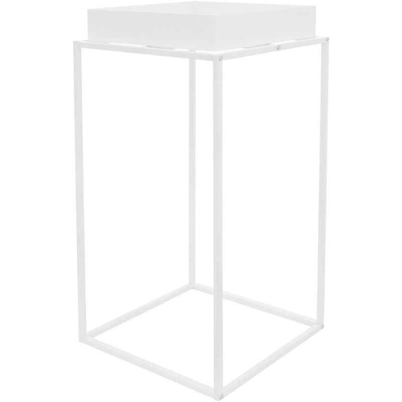 Support pour Plantes, Métal Blanc, 45x45x80 cm, Carré, Empilable, Surface de Dépôt avec Bord Élevé, Plateau Amovible, Intérieur/Extérieur, Bac à