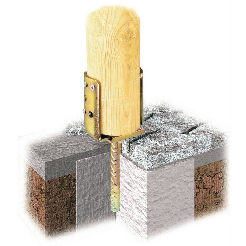 Support de plaque d'ancrage rond 4pcs. pour la fixation de poteaux en bois mm.67x115x70/150 - Séjour