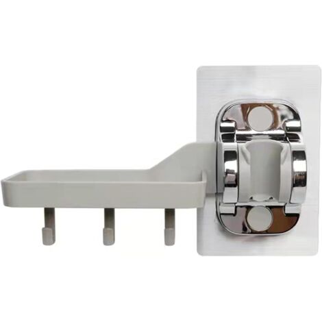 Support de pommeau de douche réglable - Porte-savon mural pour douche avec 3 crochets, support de douche auto-adhésif robuste, matériau argenté, support pour flexible de douche