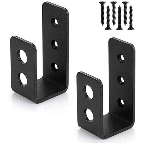 Support De Porte - Acier Au Carbone 3 5 Mm - Revêtement Poudre Noire Anti-Rouille - Pour Portes Avec Montants 2x4 - Lot De 2