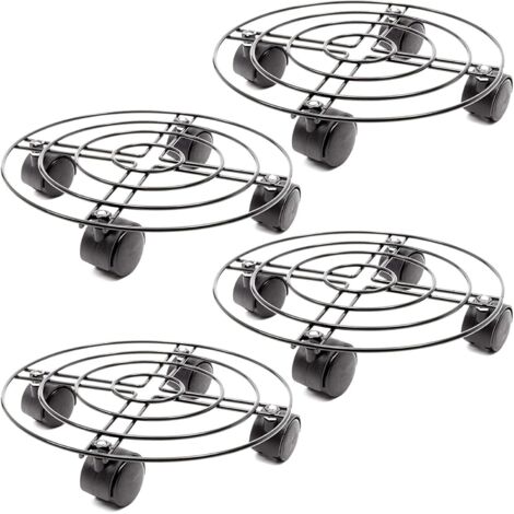 Support de pot de fleurs en métal sur roulettes, lot de 4 supports de jardinières d'intérieur et d'extérieur, chacun 25 cm de haut 6 cm de support de jardinière 4 pièces noir