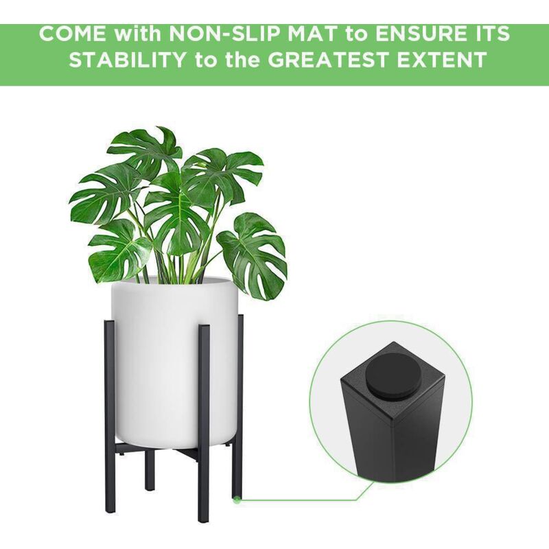 Support de pot de fleurs réglable en métal moderne pour une utilisation en intérieur et en extérieur, largeur réglable de 24 cm à 36 cm, noir