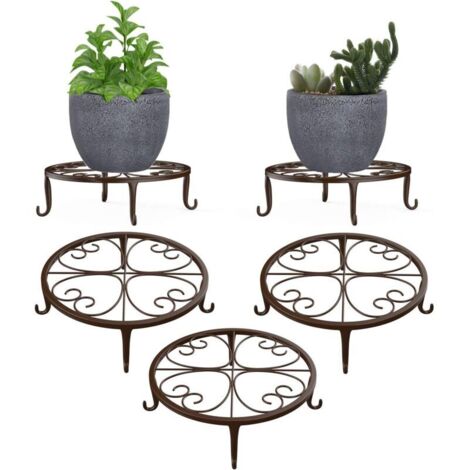 Support de Pot pour Plante. Lot de 3 Porte-Plante en Fer Antirouille. Décoration Intérieure et Extérieure - Chocolat