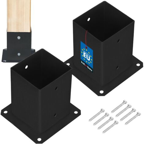Support de poteau en bois vissé sur béton, acier noir 100x100mm, lot de 2