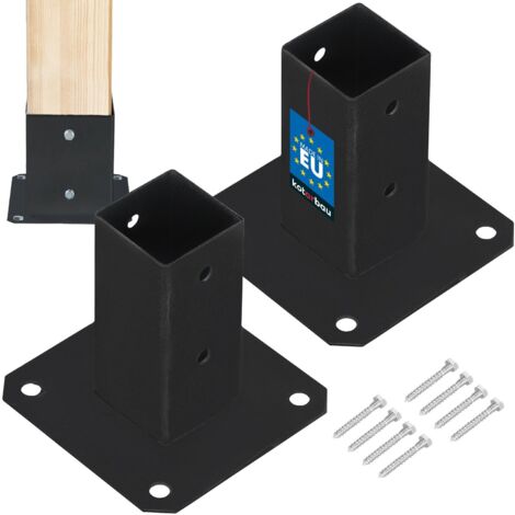 Support de poteau en bois vissé sur béton, acier noir 50x50 mm, 2 pièces