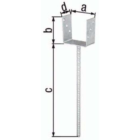 Support de poteau U ETA-10/0210 101x100x400x60mm TZN avec ancrage en béton longue ext.
