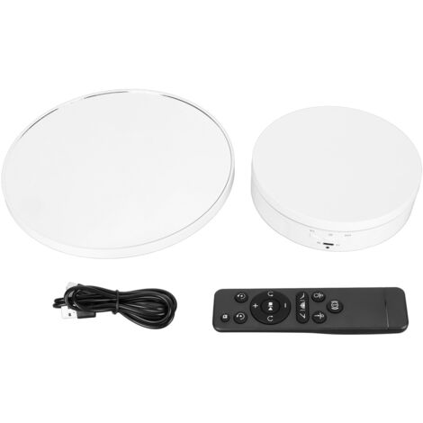 Support de présentation rotatif 2 en 1, plateau tournant électrique 360° automatique avec télécommande pour bijoux et produits photographiques, blanc.