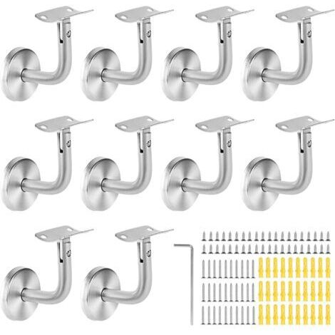 Support de Rampe Main Courante Acier Inoxydable - Lot de 10 Pièces, Fixation Murale pour Escalier et Rampes