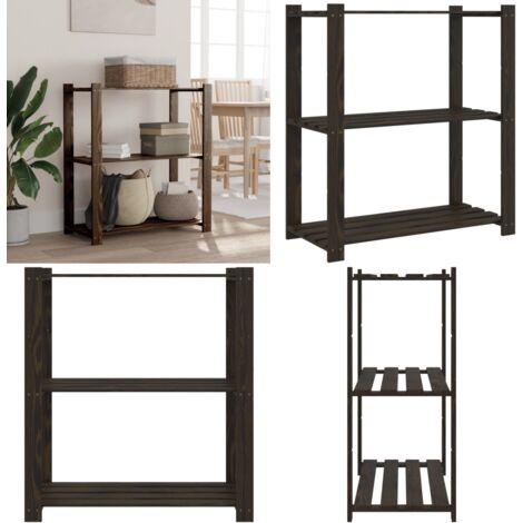 Support de rangement à 3 niveaux noir 80x38x90 cm bois pin - Etagere Bois - Rangement Atelier - Rangement Maison - Support Rangement - Mobilier Rangement - Home & Living