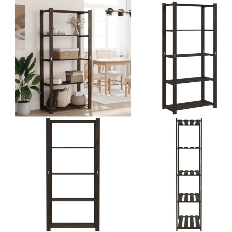 Support de rangement à 5 niveaux noir 80x38x170 cm bois pin - Etagere Bois - Rangement Atelier - Rangement Maison - Support De Rangement - Étagère