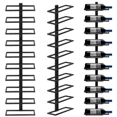 Support de rangement en métal Haloyo®,montage mural pour 10 bouteilles, support mural,étagère suspendue,116 x 27 x 10.5 cm,noir