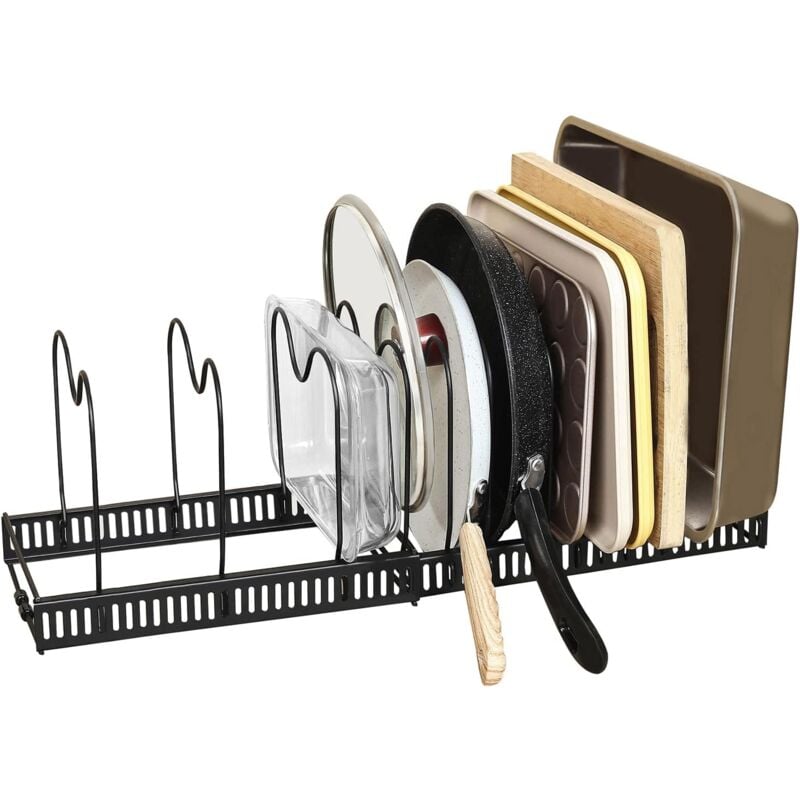 Support de rangement extensible pour couvercles de casseroles, casseroles et poêles avec 12 compartiments réglables, armoire de cuisine, garde-manger