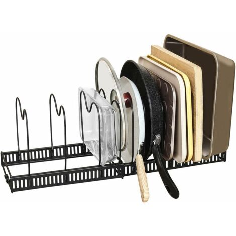 Support de rangement extensible pour couvercles de casseroles, casseroles et poêles avec 12 compartiments réglables, armoire de cuisine, garde-manger - RWAutres rangements