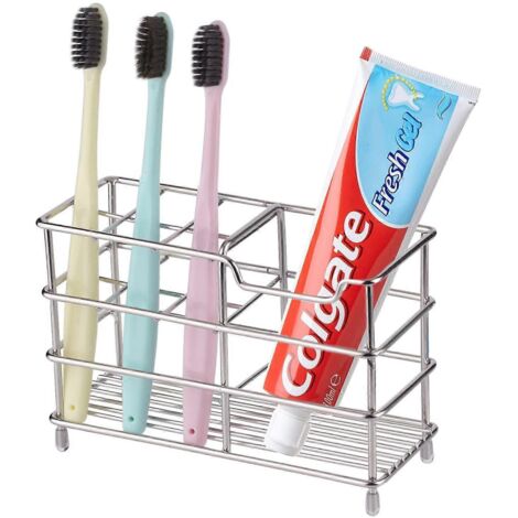 Support de rangement pour brosse à dents, dentifrice et rasoir - Porte-brosse à dents en acier inoxydable soudé avec système d'évacuation, pour salle de bain, rasoir et cosmétiques
