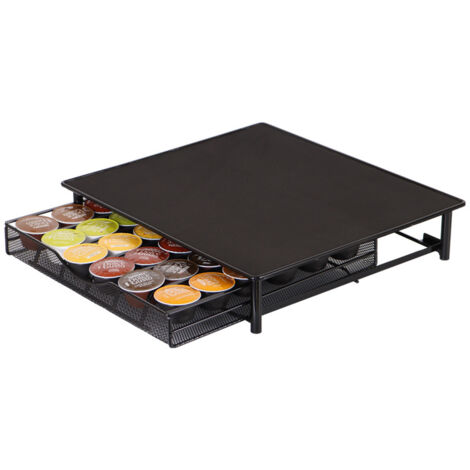 Support de rangement pour capsules de café en métal, noir Dimensions : 39 × 35 × 7,5 cm Support pour capsules de café à 1 tiroir