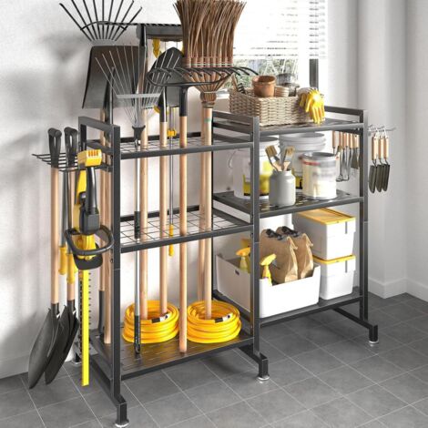 Support de rangement pour outils de jardinage avec crochets